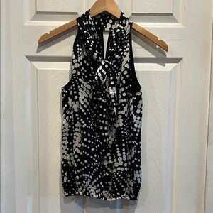 WHBM Polka Dot Tie Neck Sleeveless Blouse